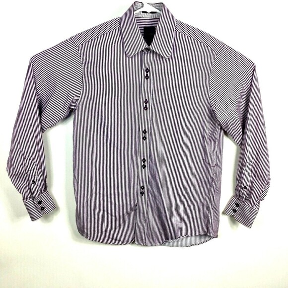 Parc 81 Dress Shirt Men Medium Double Button Flip Cuff and Collar Purple Stripe - Picture 1 of 6